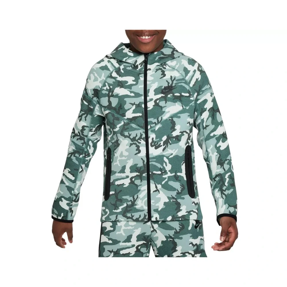 Nike Tech Fleece Youth Full Zip Jacket Kids Green Camo FN9118-361 Boys XS NEW